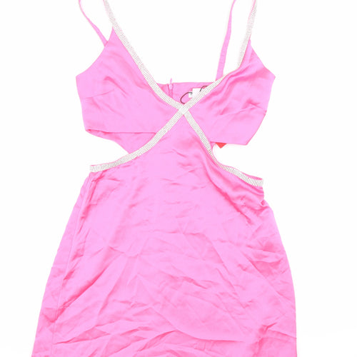 Stradivarius Womens Pink Polyester Mini Size M V-Neck Zip - Sparkle