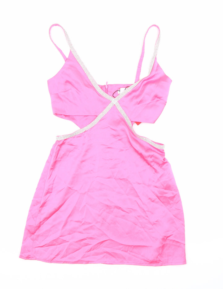 Stradivarius Womens Pink Polyester Mini Size M V-Neck Zip - Sparkle