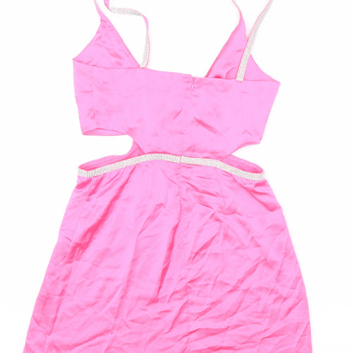 Stradivarius Womens Pink Polyester Mini Size M V-Neck Zip - Sparkle