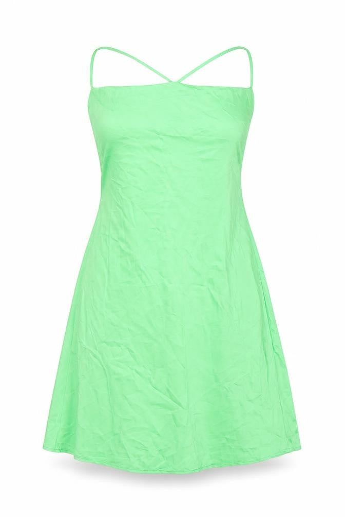 Front view of Stradivarius women’s green polyester mini, size M, cowl neck tie