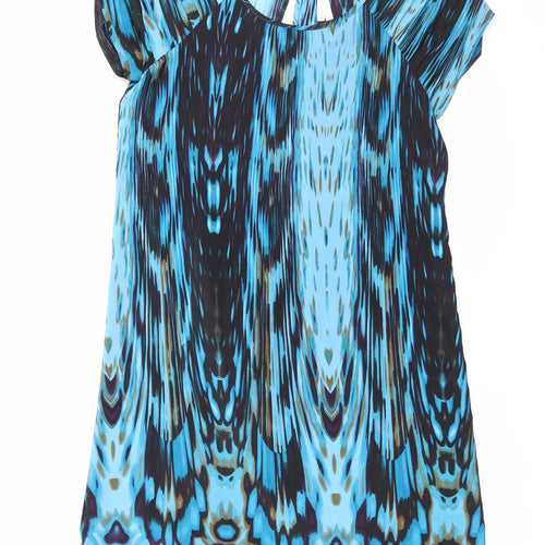 NEXT Womens Blue Geometric Polyester A-Line Size 12 Round Neck Button
