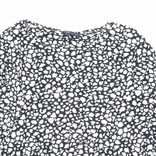 Marks and Spencer Womens Black Geometric Cotton Basic Blouse Size 16 Round Neck