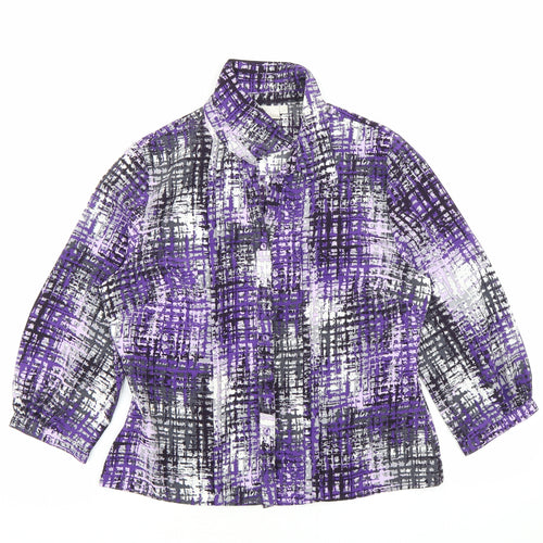 Country Casuals Womens Purple Geometric Polyester Basic Button-Up Size 10 Collared
