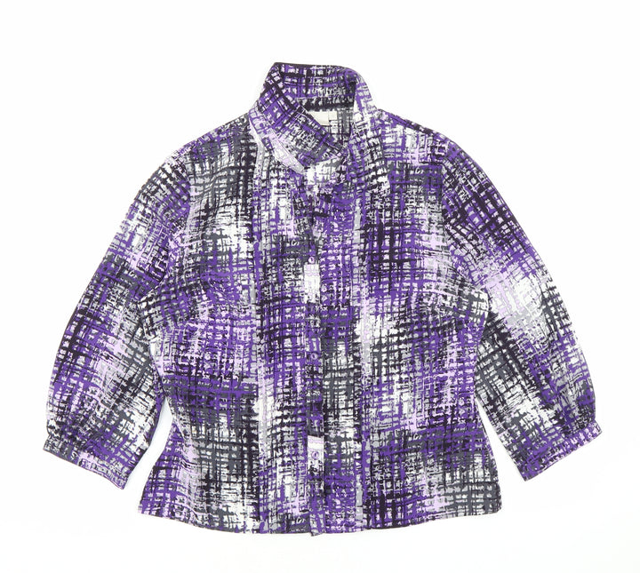 Country Casuals Womens Purple Geometric Polyester Basic Button-Up Size 10 Collared