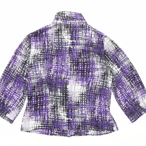 Country Casuals Womens Purple Geometric Polyester Basic Button-Up Size 10 Collared