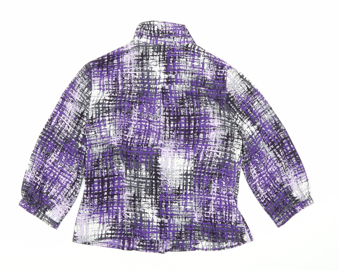Country Casuals Womens Purple Geometric Polyester Basic Button-Up Size 10 Collared