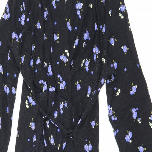 Dorothy Perkins Womens Black Floral Viscose A-Line Size 10 V-Neck Tie