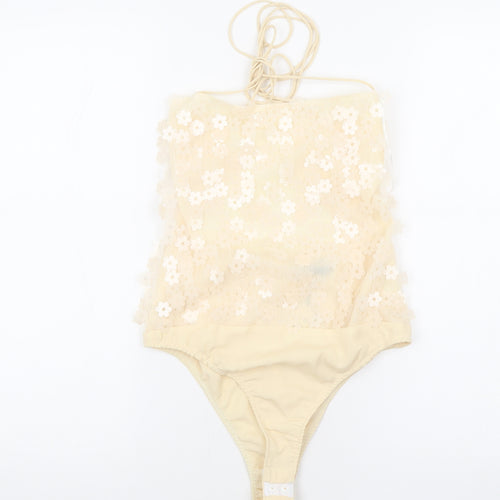 Zara Womens Beige Flecked Polyester Bodysuit One-Piece Size S L10 in Snap