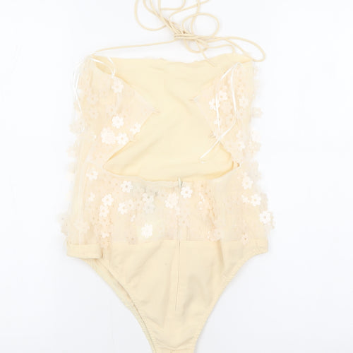 Zara Womens Beige Flecked Polyester Bodysuit One-Piece Size S L10 in Snap