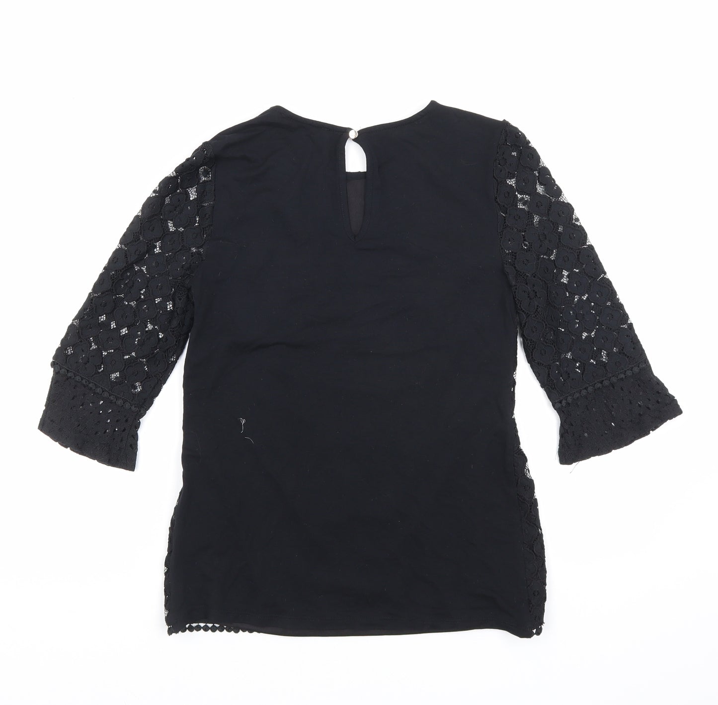 Oasis Womens Black Floral Polyamide Basic Blouse Size XS Round Neck