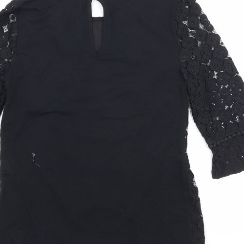 Oasis Womens Black Floral Polyamide Basic Blouse Size XS Round Neck