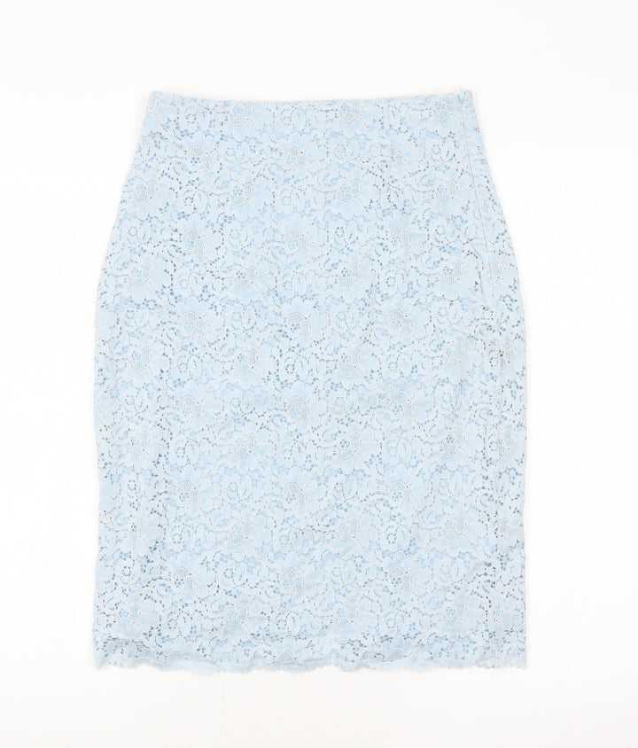 Zara Womens Blue Floral Polyester Straight & Pencil Skirt Size XS Zip