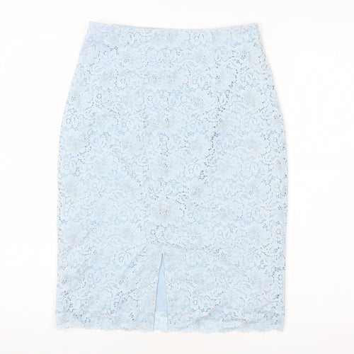 Zara Womens Blue Floral Polyester Straight & Pencil Skirt Size XS Zip