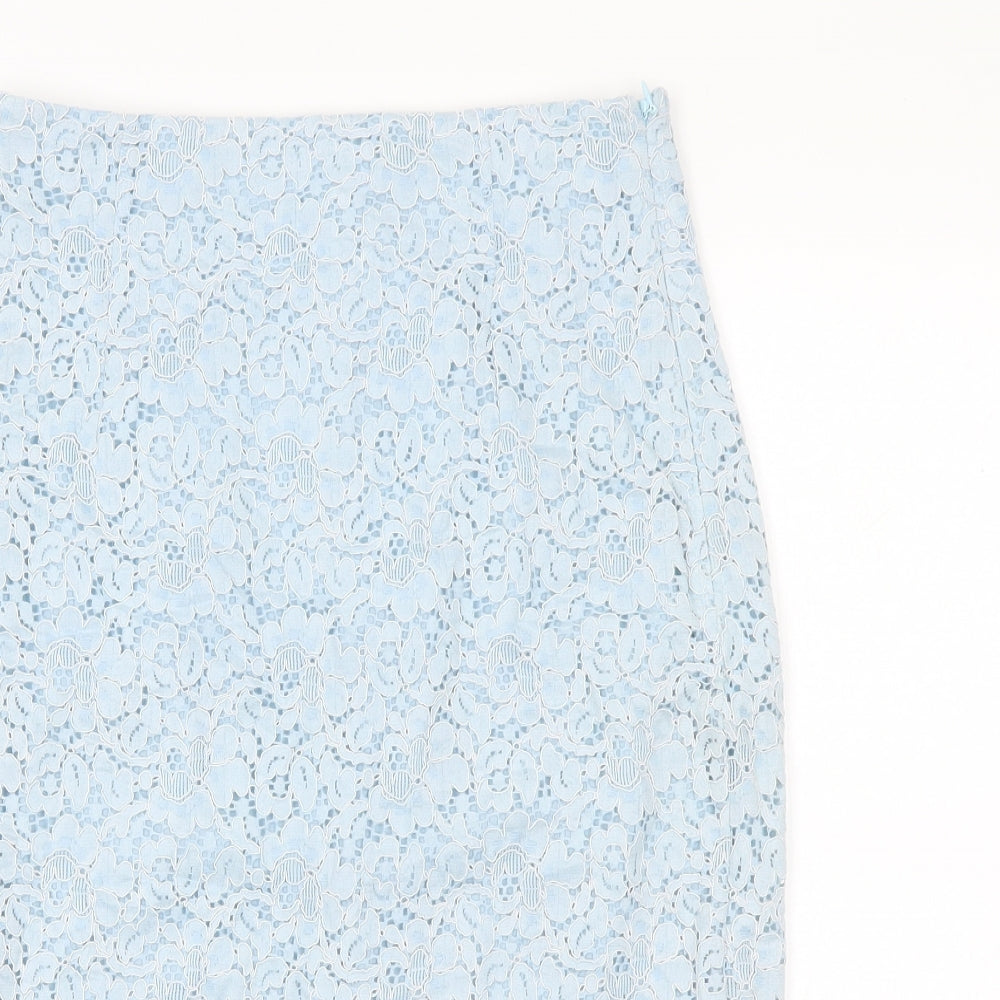 Zara Womens Blue Floral Polyester Straight & Pencil Skirt Size XS Zip