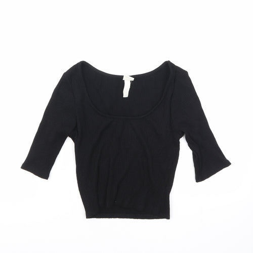 H&M Womens Black Viscose Basic Blouse Size S Scoop Neck
