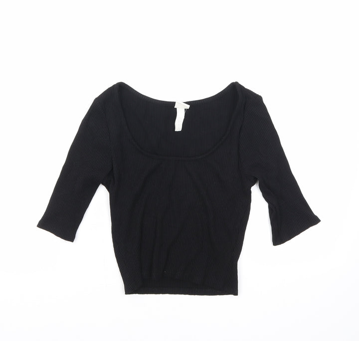 H&M Womens Black Viscose Basic Blouse Size S Scoop Neck