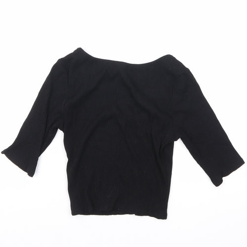 H&M Womens Black Viscose Basic Blouse Size S Scoop Neck