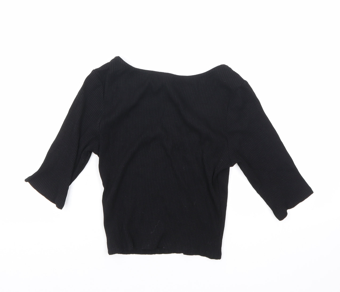 H&M Womens Black Viscose Basic Blouse Size S Scoop Neck