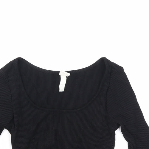 H&M Womens Black Viscose Basic Blouse Size S Scoop Neck