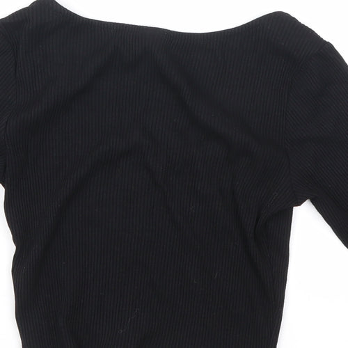 H&M Womens Black Viscose Basic Blouse Size S Scoop Neck