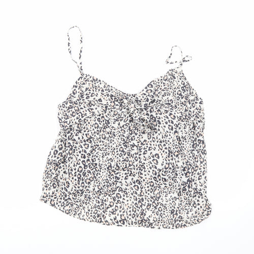 Marks and Spencer Womens Beige Animal Print Cotton Camisole Tank Size 14 V-Neck - Leopard print