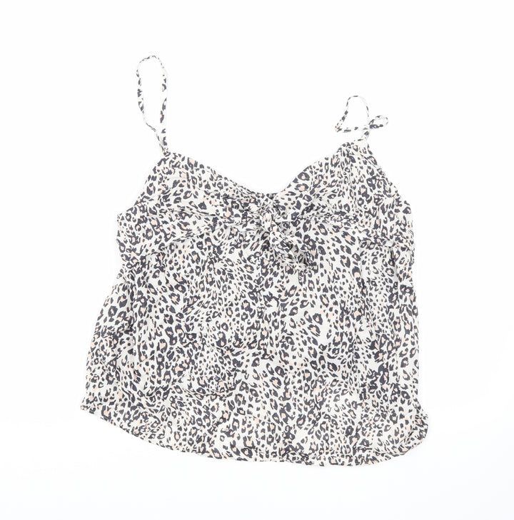Marks and Spencer Womens Beige Animal Print Cotton Camisole Tank Size 14 V-Neck - Leopard print