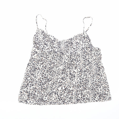 Marks and Spencer Womens Beige Animal Print Cotton Camisole Tank Size 14 V-Neck - Leopard print