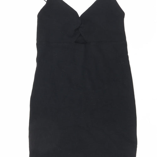 Zara Womens Black Cotton Mini Size L V-Neck Pullover