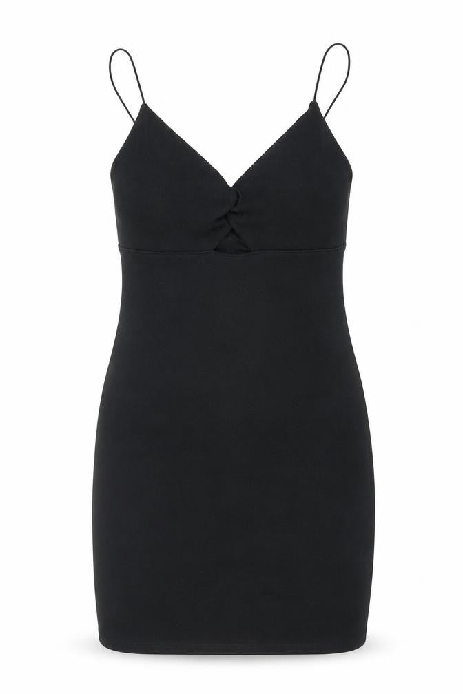 Front view of Zara women’s black cotton mini, size L, v-neck pullover