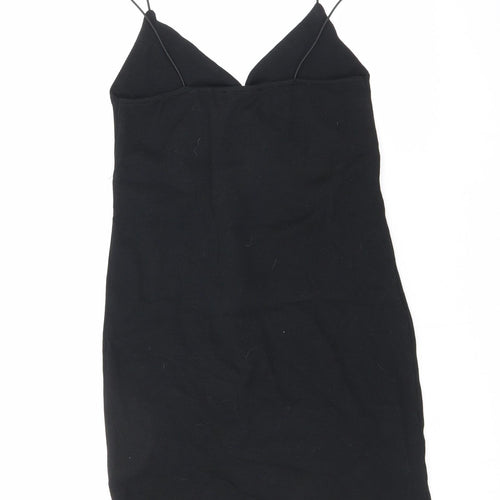 Zara Womens Black Cotton Mini Size L V-Neck Pullover
