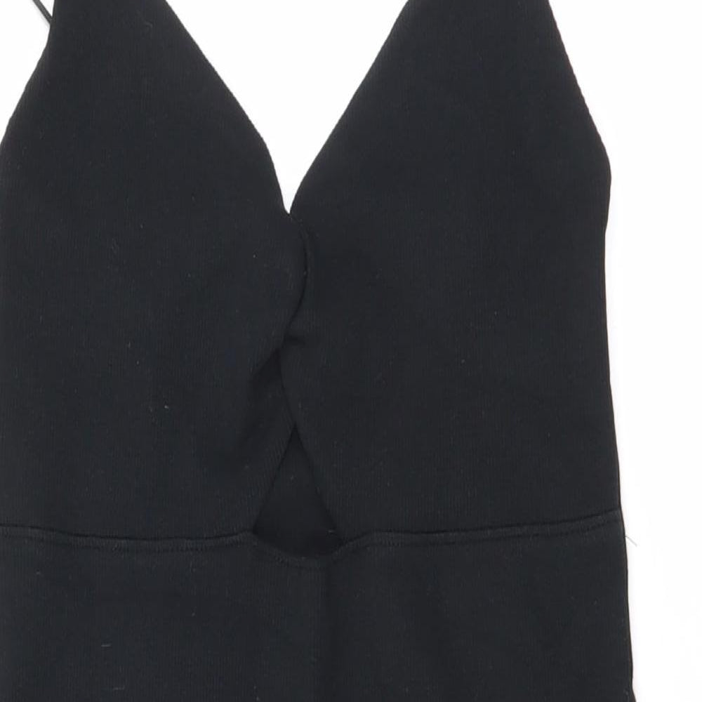 Zara Womens Black Cotton Mini Size L V-Neck Pullover