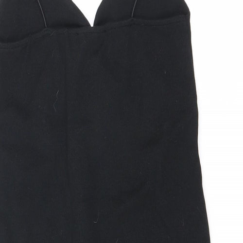Zara Womens Black Cotton Mini Size L V-Neck Pullover