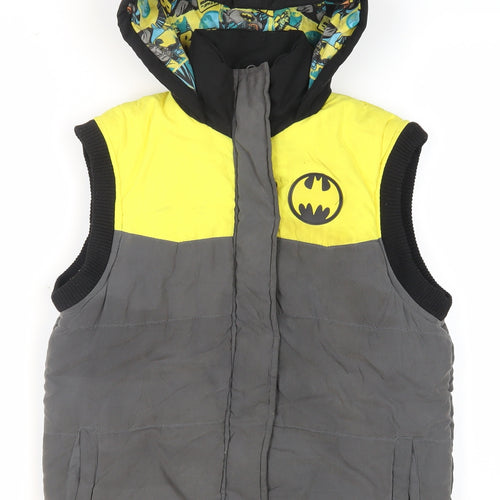 DC Comics Boys Batman Hooded Puffer Gilet in Yellow & Grey Size 13 Years