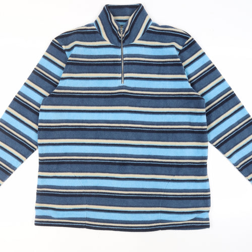 Casan Women's Blue Striped 1/2 Zip Fleece Jacket Size 12