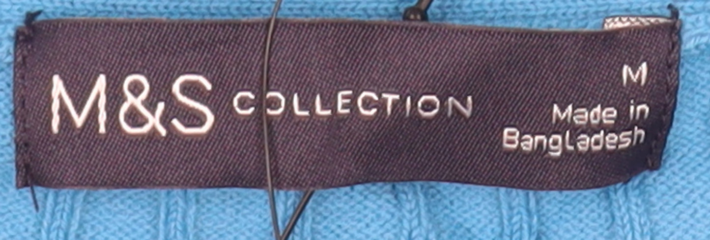 Marks and Spencer Women's Blue Button-Up V-Neck M Top