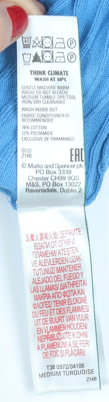 Marks and Spencer Women's Blue Button-Up V-Neck M Top