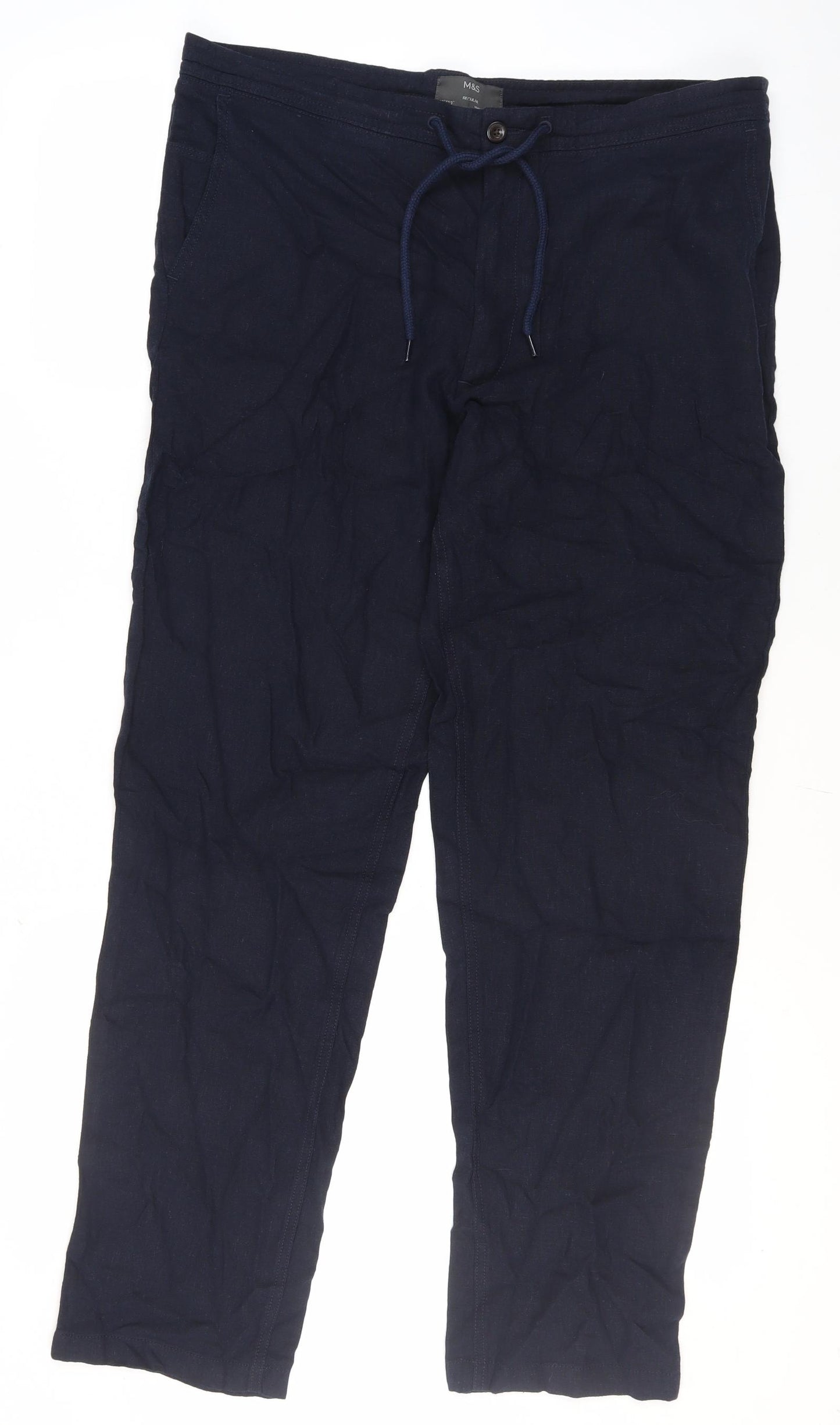 Marks & Spencer Unisex Black Joggers, Size 38, Flax Blend