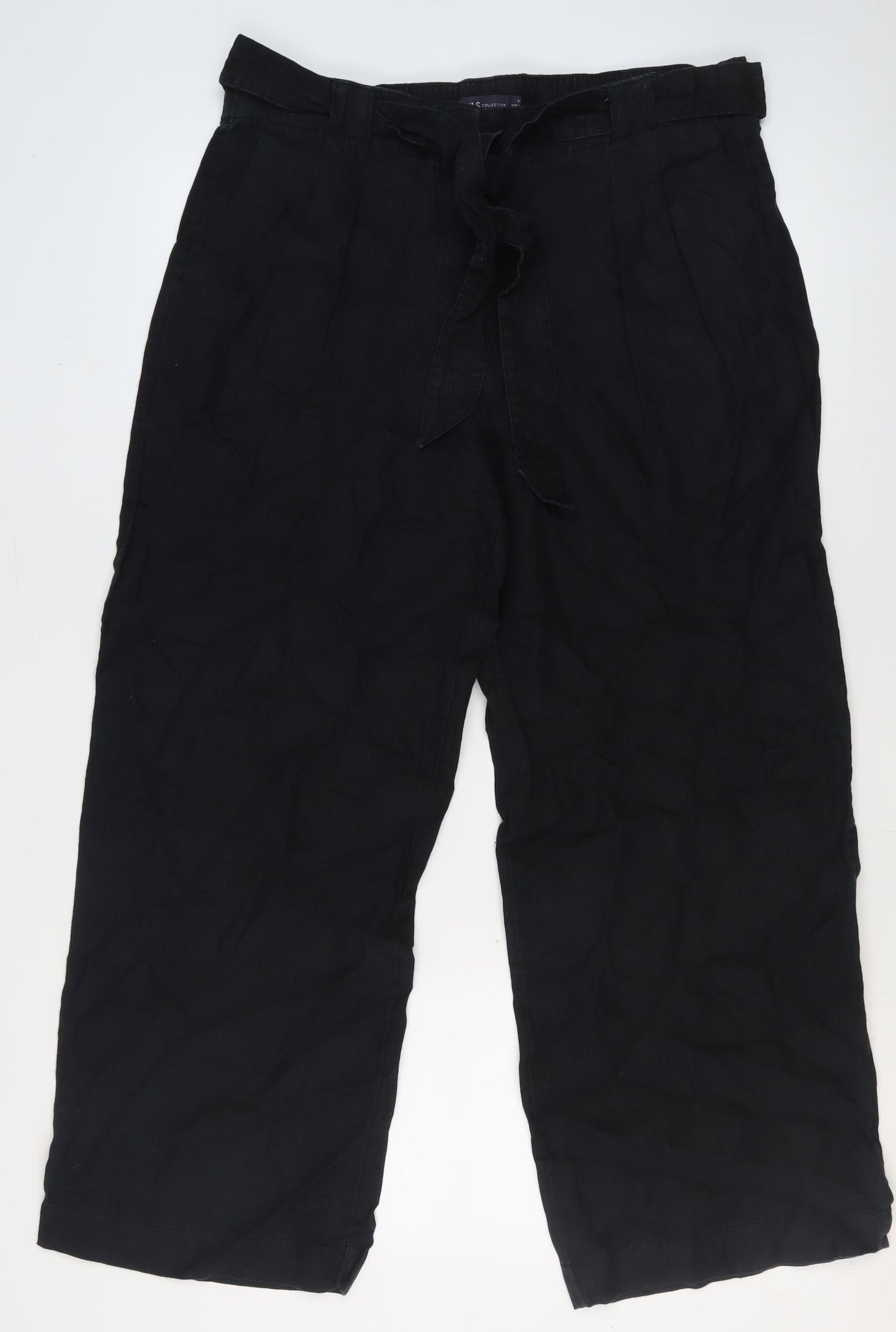 Marks and Spencer Women's Black Wide-Leg Linen Trousers
