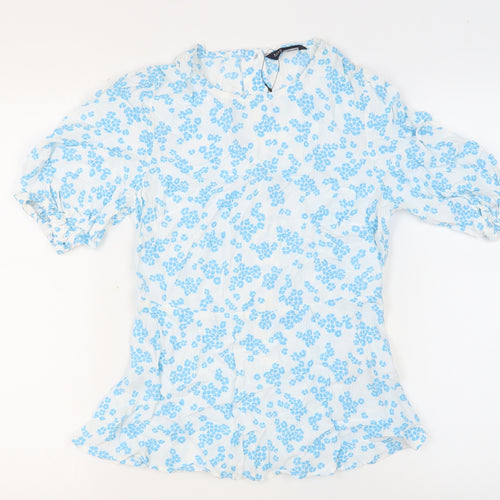 Marks and Spencer Women's Blue Floral Blouse Size 8
