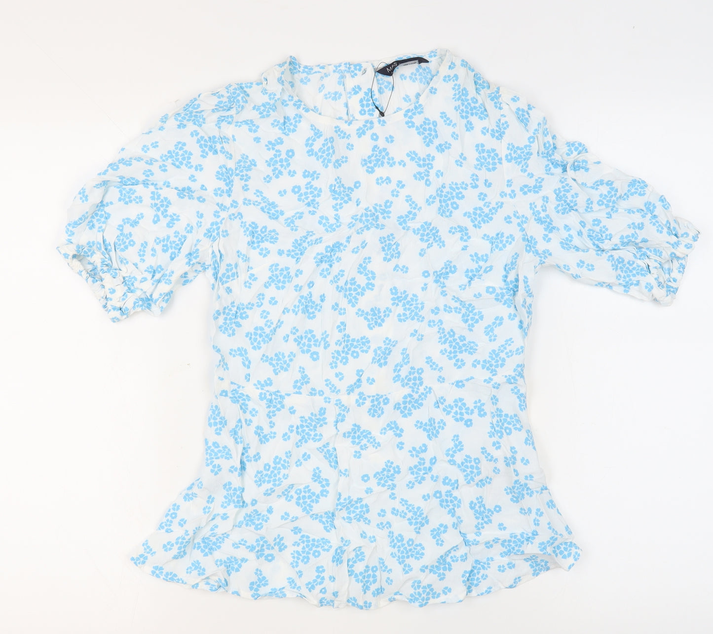 Marks and Spencer Women's Blue Floral Blouse Size 8
