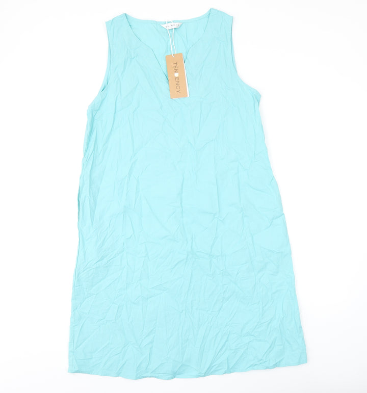 Tendency Womens Blue Polyester Shift Size L V-Neck Pullover