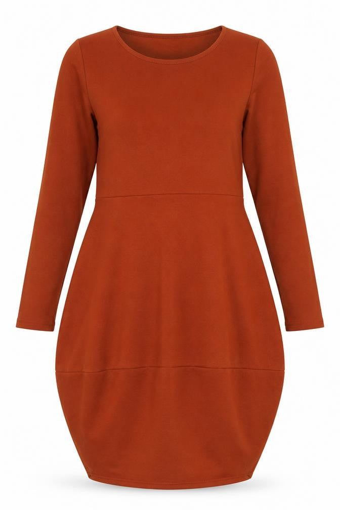 Front view of Audate women’s brown polyester shift, size XL, round neck pullover