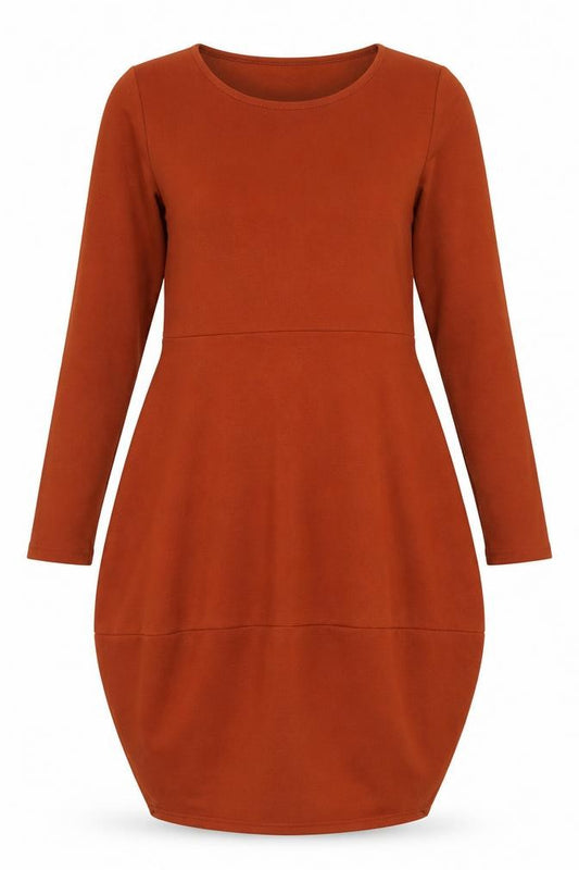 Front view of Audate women’s brown polyester shift, size XL, round neck pullover