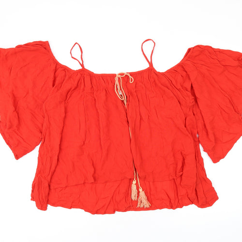 Blue Vanilla Womens Red Viscose Basic T-Shirt Size S Scoop Neck - Size S/M