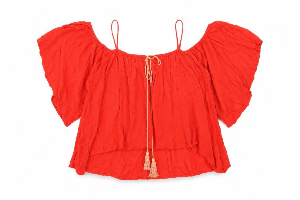 Front view of Blue Vanilla women’s red viscose basic t-shirt, size S, scoop neck -, size S/m