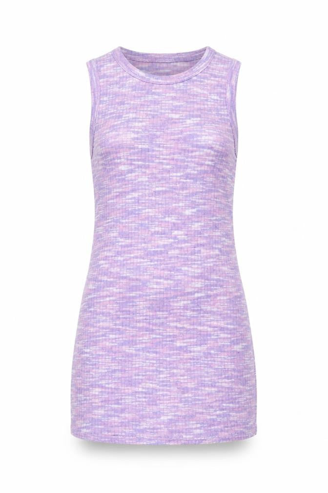 Front view of H&M women’s purple polyester bodycon, size M, round neck pullover