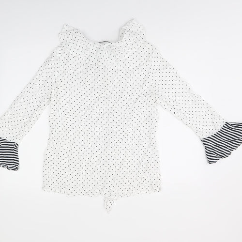 Marks and Spencer Womens White Polka Dot Viscose Basic T-Shirt Size 8 Round Neck