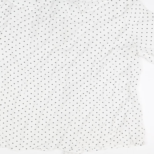 Marks and Spencer Womens White Polka Dot Viscose Basic T-Shirt Size 8 Round Neck