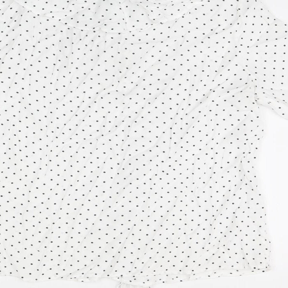 Marks and Spencer Womens White Polka Dot Viscose Basic T-Shirt Size 8 Round Neck