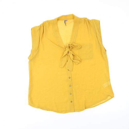 E-vie Womens Yellow Polyester Basic Blouse Size 14 V-Neck